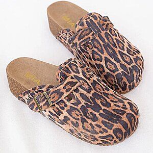 MIA Fiercely Free Faux Suede Leopard Platform Clogs